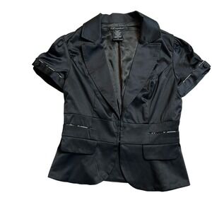 Y2K Women's S Dark Academia Peplum Waste Black Short Sleeve Goth Jacket Blazer
